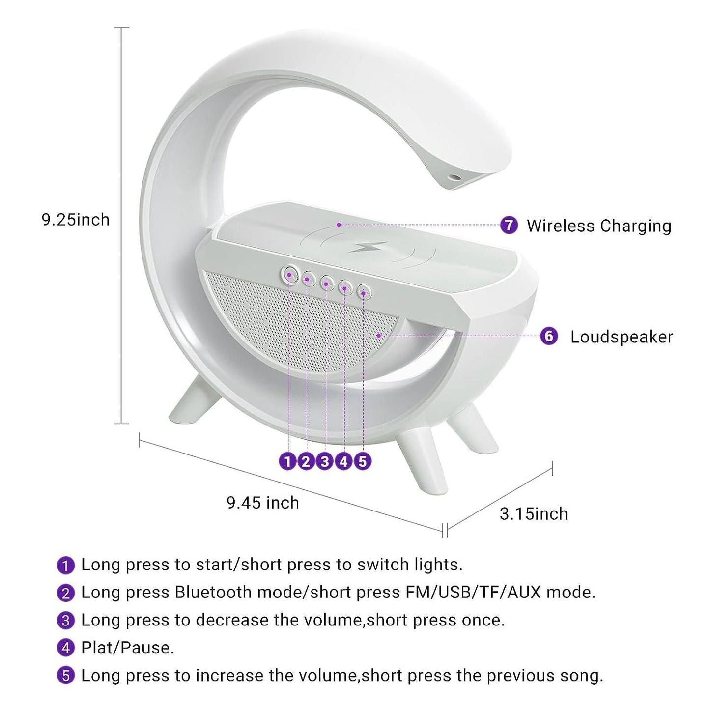 Wireless Charging Atmosphere Lamp with Bluetooth Speaker